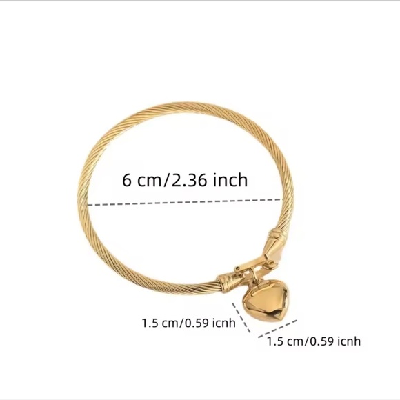 Bracelet 18K Gold Stainless Steel Heart Bangle - Picture 5 of 11